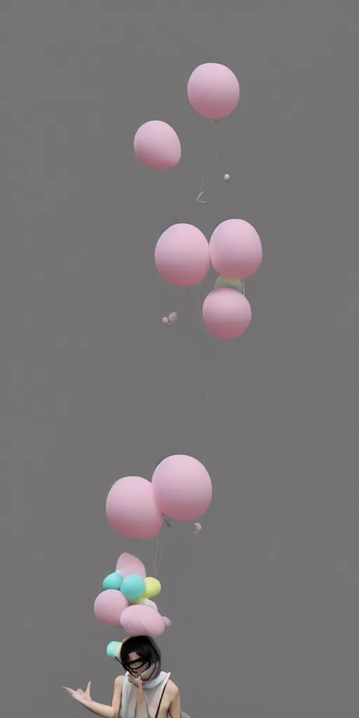 Image similar to 3d matte render, dj rave party, Hsiao-Ron Cheng, balloons, pastel colors, hyper-realism, pastel, polkadots, minimal, simplistic, amazing composition, woman, vaporwave, wow, Gertrude Abercrombie, Beeple, minimalistic graffiti masterpiece, minimalism, 3d abstract render overlayed, black background, psychedelic therapy, trending on ArtStation, ink splatters, pen lines, incredible detail, creative, positive energy, happy, unique, negative space, pure imagination painted by artgerm