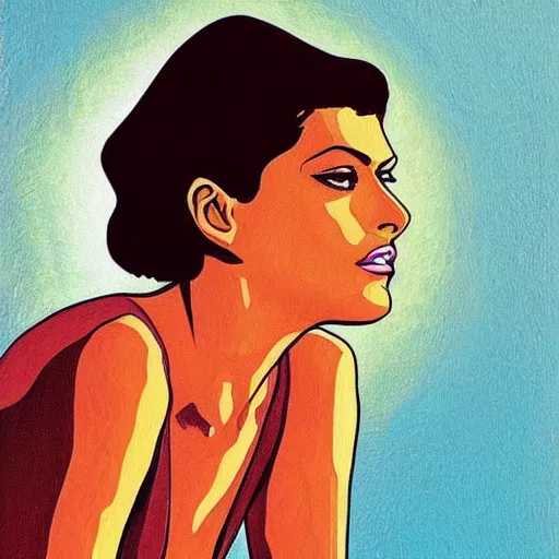 Image similar to “ eva mendes retro minimalist portrait by jean giraud, moebius starwatcher comic, 8 k ”