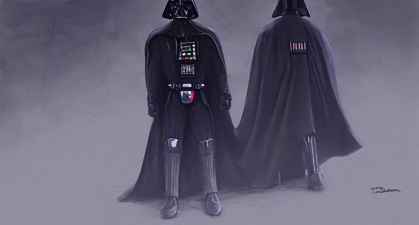 Prompt: darth vader facing away from the camera concept art by Doug Chiang, cinematic,