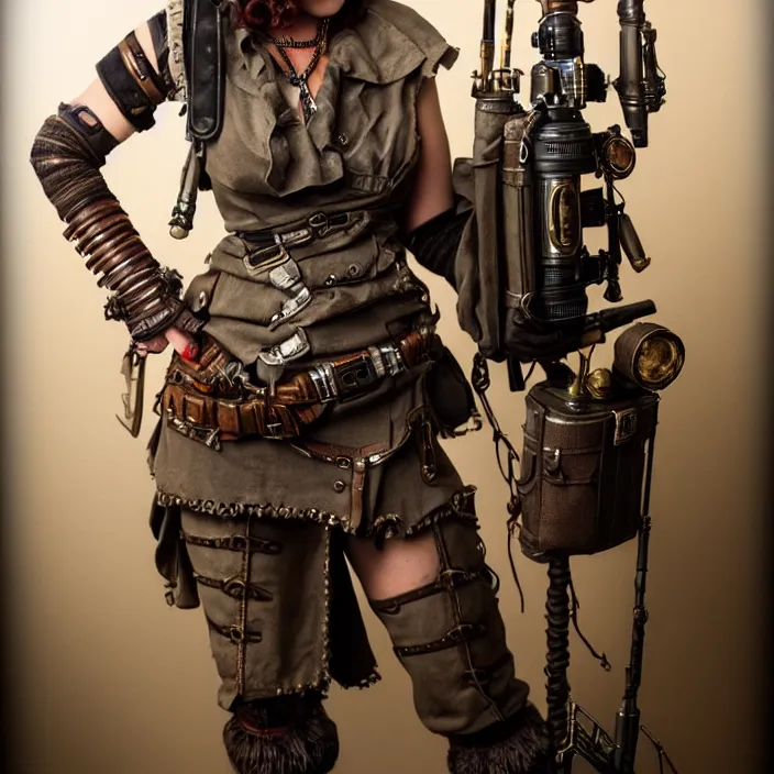 Image similar to full length photograph of a real - life very beautiful dieselpunk warrior. extremely detailed. dslr. 8 5 mm.