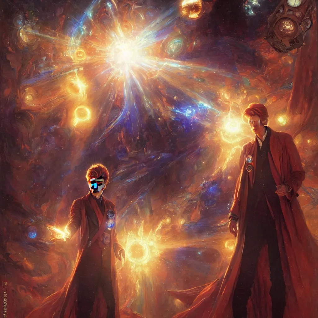 Image similar to david bowie as doctor who, radiant light, caustics, heroic, bright iridescent light, by gaston bussiere, bayard wu, greg rutkowski, maxim verehin