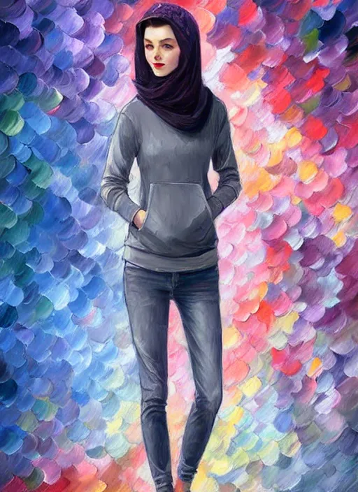 Prompt: vivien leigh, gray hoodie, jeans, half body shot, path traced, highly detailed, high quality, digital painting, alena aenami, leonid afremov, lilia alvarado, shinji aramaki, karol bak, alphonse mucha, tom bagshaw