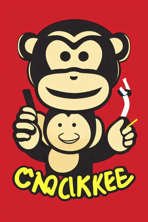 Prompt: Monkey with a cigarette, sticker, colorful, illustration, highly detailed, simple, smooth and clean vector curves, no jagged lines, vector art, smooth