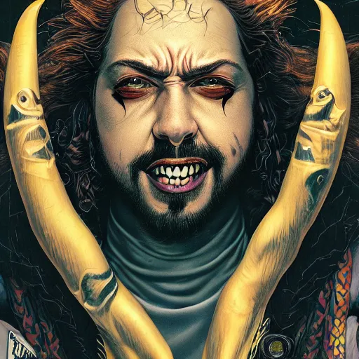 Image similar to portrait closeup of crazy post malone as vampire, symmetrical, by yoichi hatakenaka, masamune shirow, josan gonzales and dan mumford, ayami kojima, takato yamamoto, barclay shaw, karol bak, yukito kishiro