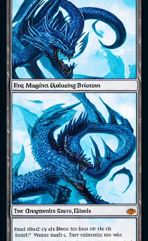 Prompt: mtg card trading fantasy mtg card of a blue dragon
