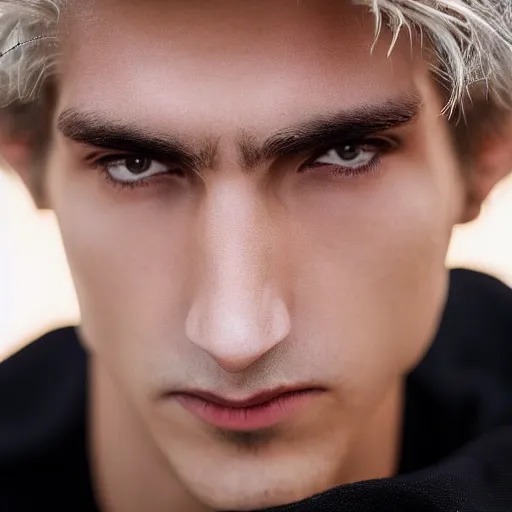 Image similar to a closeup shot of handsome xqc, gigachad, strong jawline, photorealism, 8k