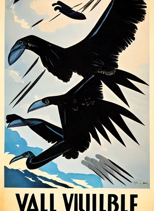 Image similar to balck Vulture with one lightning bolts in 1940s propaganda poster