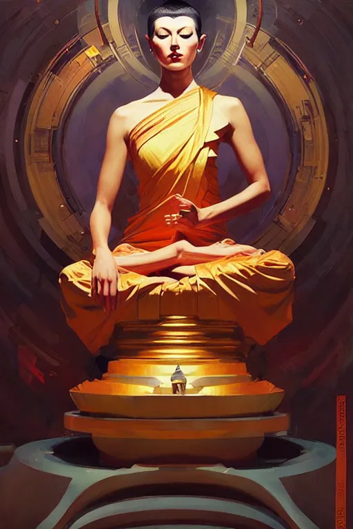 Image similar to buddhism, futurism, painting by greg rutkowski, j. c. leyendecker, artgerm