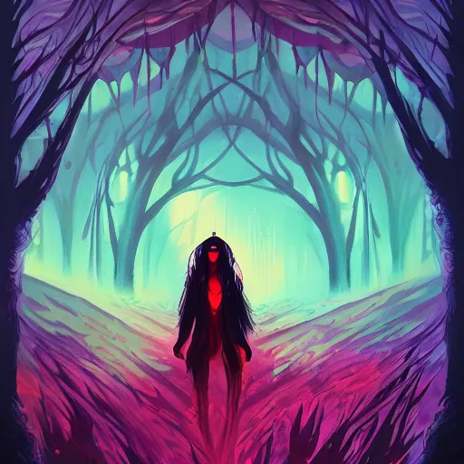 Prompt: Vampire traveling through a beautiful psychedelic world, illustrated by Anato Finnstark, trending on artstation