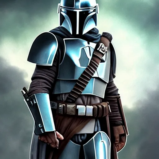 Image similar to a medieval mandalorian in the style of expert beautiful digital art, detailed, epic, stunning composition