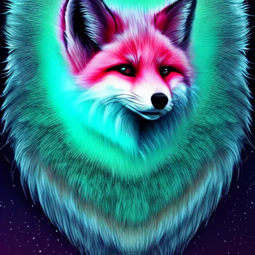 Prompt: digital turquoise and white fox, retrowave palette, digital world, highly detailed, electric breeze, anatomically correct vulpine, synth feel, fluffy face, ear floof, flowing fur, super realism, accurate animal imagery, 4 k digital art