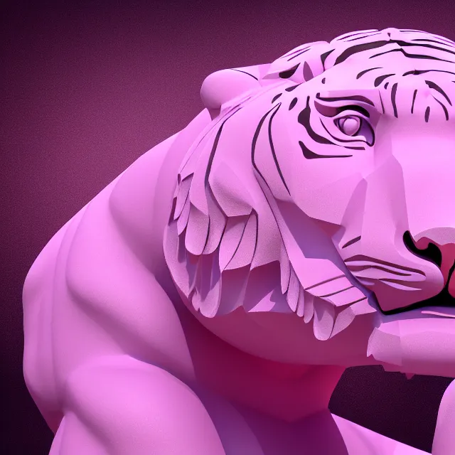 Image similar to 4 k 3 d render of a gigantic tiger made of crystaline rose quartz