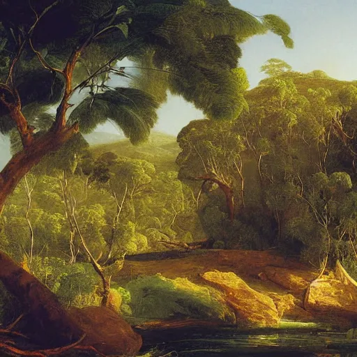 Image similar to a highly detailed painting of the australian bush by thomas cole