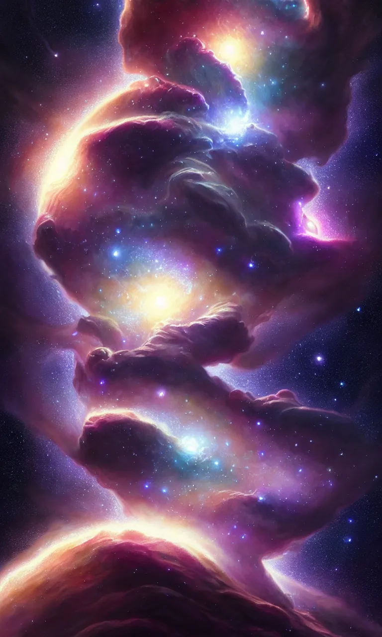 Image similar to beautiful render, deep space nebula with gas giants and many stars, galaxies and planets, fantasy, intricate, elegant, highly detailed, digital painting, artstation, concept art, smooth, sharp focus, octane render, dramatic lighting, art by artgerm and greg rutkowski and alphonse mucha and wlop