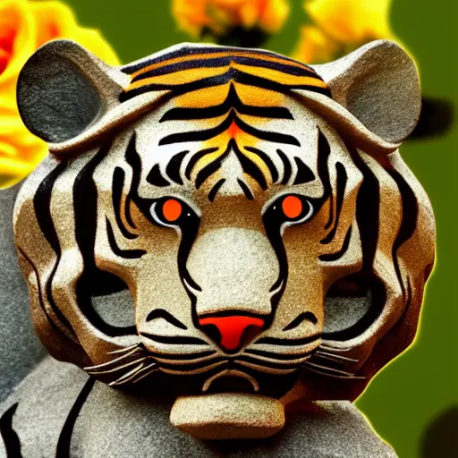 Image similar to a statue of a tiger [ fabricated with [ roses ]!! ], [ 4 k photorealism ]!!, best of unsplash, trending on unsplash, unsplash contest winner