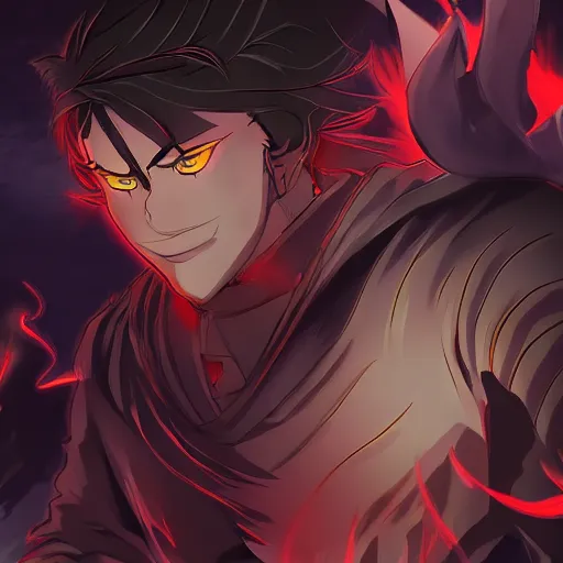 Prompt: devil handsome in demon slayer art, night, fire lines, anime style, detailed face, high quality, smooth in 8k, sharp focus, beautiful scene, black border,