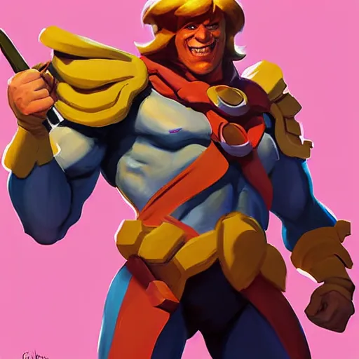 Image similar to Greg Manchess portrait painting of He-Man as Overwatch character, wacky, medium shot, asymmetrical, profile picture, Organic Painting, sunny day, Matte Painting, bold shapes, hard edges, street art, trending on artstation, by Huang Guangjian and Gil Elvgren and Sachin Teng