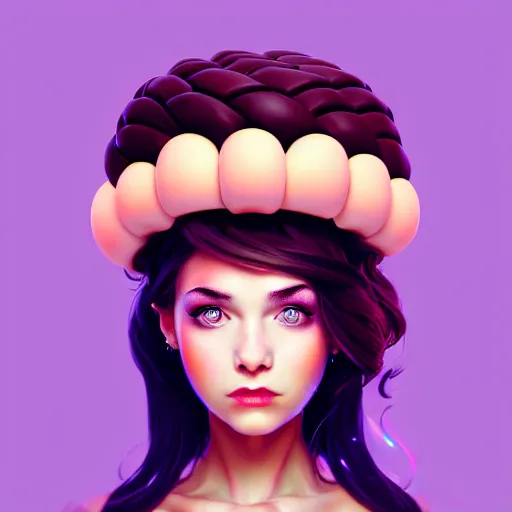 Image similar to portrait of a girl with a bundt cake on her head, digital art, cinematic, concept art, 8k, painting, imaginefx, cgsociety, trending on artstation