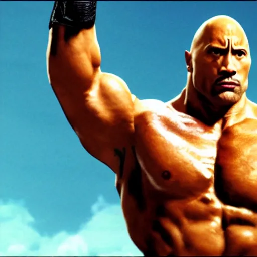 Prompt: dwayne the rock johnson in fist of the north star, 4 k