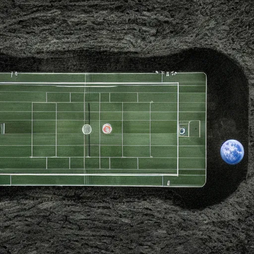 Prompt: a photography of a football field on the moon, extreme long shot