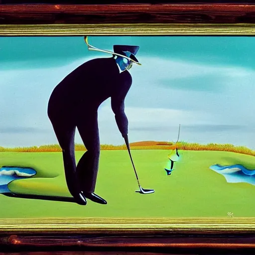 Prompt: surrealist painting of a walrus playing golf, salvador dali,