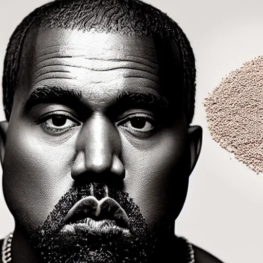 Image similar to a face of kanye west made of congee, michelin star photography