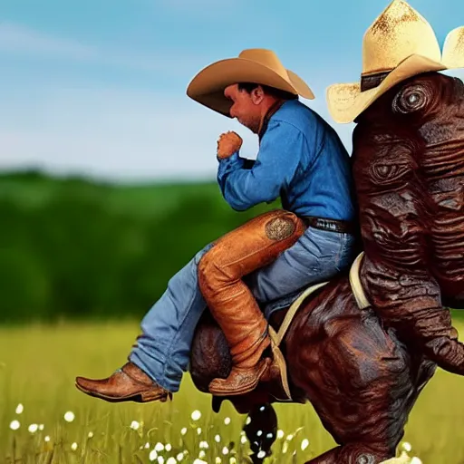 Image similar to a cowboy riding a tardigrade