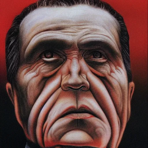 Prompt: Zdzisław Beksiński painting of Richard Nixon