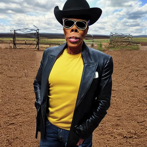 Image similar to rupaul on a fracking ranch, detailed