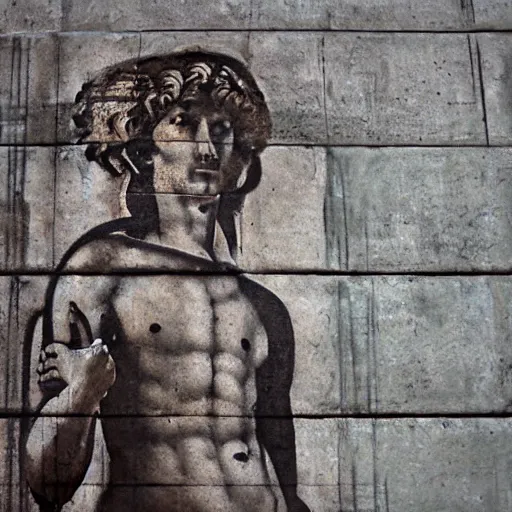 Image similar to stencil graffiti of michelangelo's david, photography