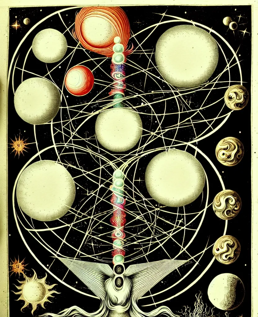 Prompt: whimsical uncanny creature alchemizes unique canto about'as above so below'being ignited by the spirit of haeckel and robert fludd, breakthrough is iminent, glory be to the magic within, to honor jupiter, painted by ronny khalil