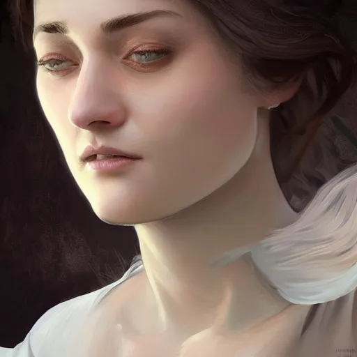 Image similar to epic portrait a beautiful woman wearing a white blouse and short sleeves, digital painting, artstation, concept art, soft light, hdri, smooth, sharp focus, illustration, fantasy, intricate, elegant, highly detailed, D&D, matte painting, in the style of Greg Rutkowski and Alphonse Mucha and artemisia, 8k, highly detailed, jurgens, rutkowski, bouguereau, pastoral, rustic, georgic, detailed concept art, illustration, colorful pastel, painting, detail, ultra detailed, digital art, octane render, 4K,