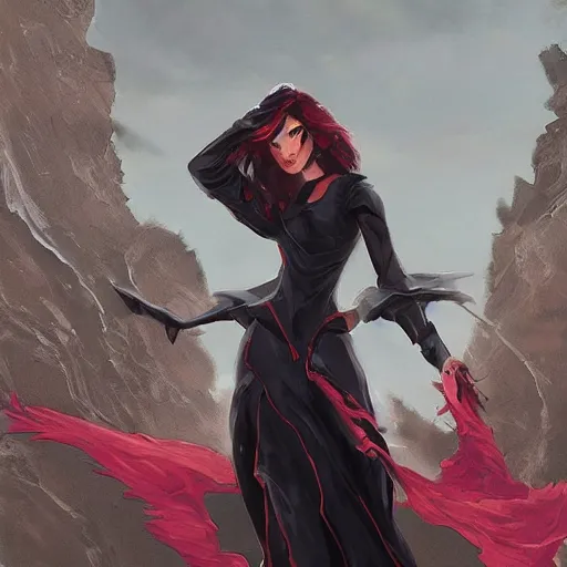 Image similar to beautiful female mage with red hair, keira knightley, black clothing, dark feathered wings, intricate, highly detailed face, cory behance hd by jesper ejsing, by rhads, makoto shinkai and lois van baarle, ilya kuvshinov, rossdraws global illumination