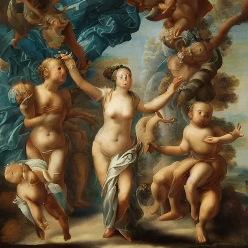 Prompt: emergent of the intelligent machine, these beings are the AI embodied, epic painting, rococo, masterpiece