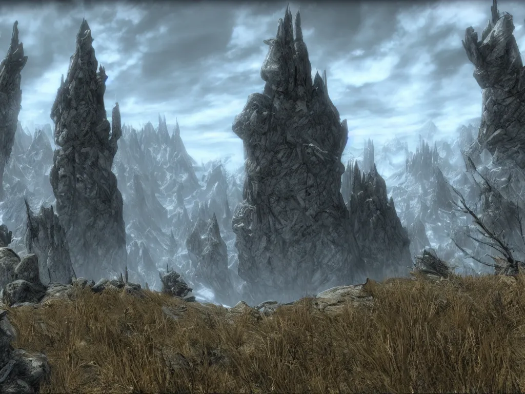 Image similar to beautiful landscape of skyrim, wizard tower