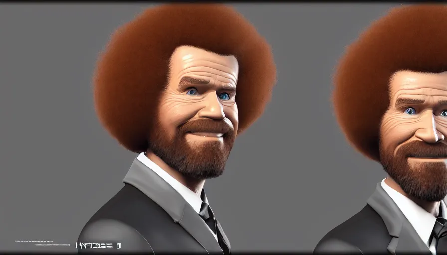 Prompt: Bob Ross in suit and tie, hyperdetailed, artstation, cgsociety, 8k