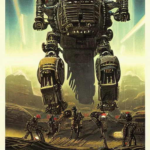 Image similar to attack of the killer robots, concept art, intricate details, highly detailed, vintage sci - fi poster, retro future, in the style of chris foss, rodger dean, moebius, michael whelan, and gustave dore