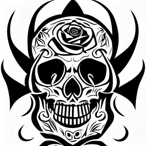 Prompt: rose n skull tattoo vector art