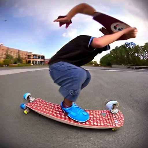 Prompt: cool grandmother skateboard video, fisheye lens, go pro, 4k