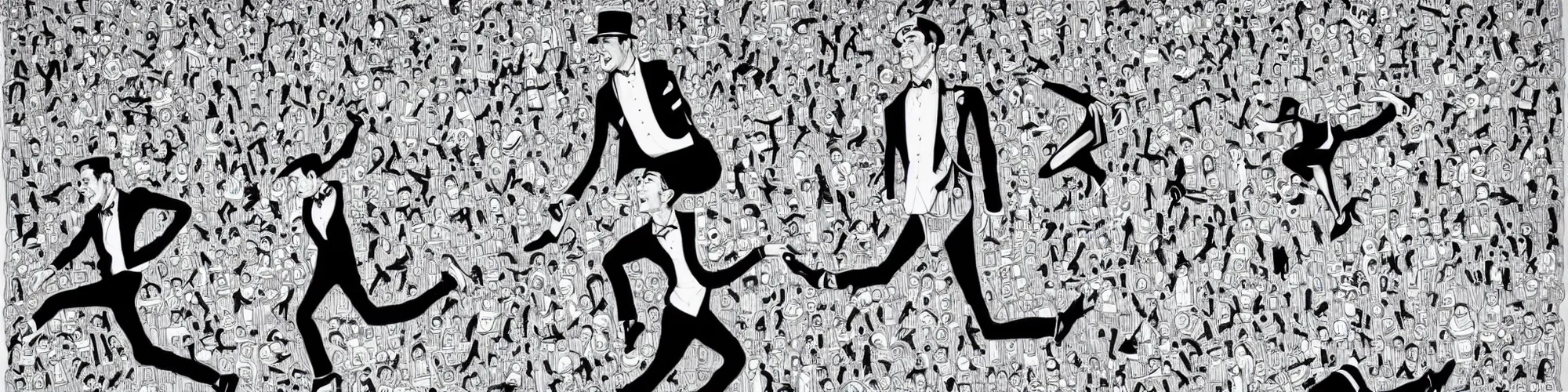 Prompt: ministry of silly walks by james jean, black and white, ballpoint pen, very silly