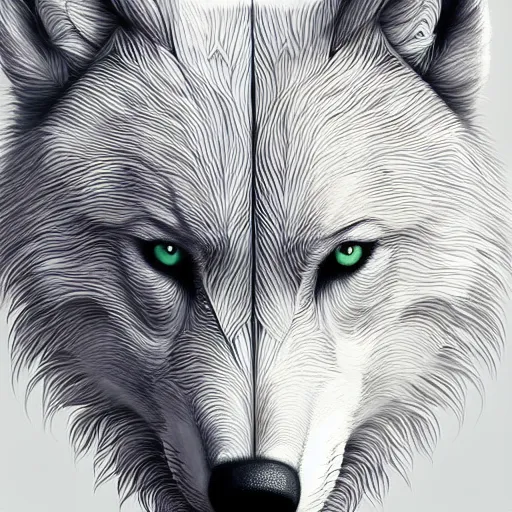 Prompt: Geometric Wolf, intricate, elegant, highly detailed, digital painting, artstation, concept art, smooth, sharp focus, illustration, art by artgerm