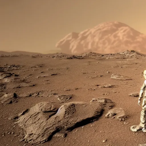 Image similar to realistic human - like man android on mars, alone, apocalypse, low power, realistic light and shadow effects