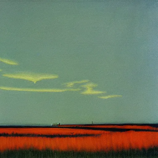 Prompt: Sunrise over the bone filled lands. Dark flower. Painting by Harald Sohlberg