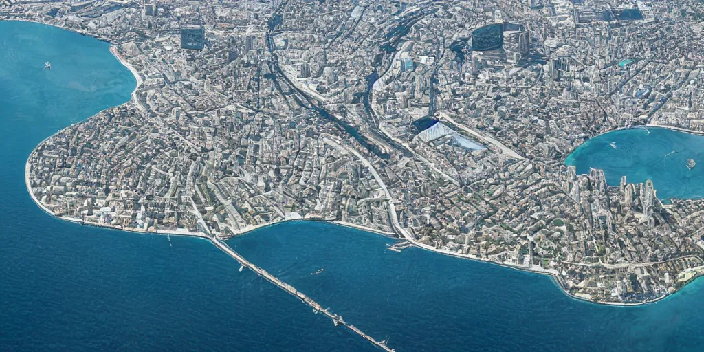 Prompt: arc - shaped pelagic city