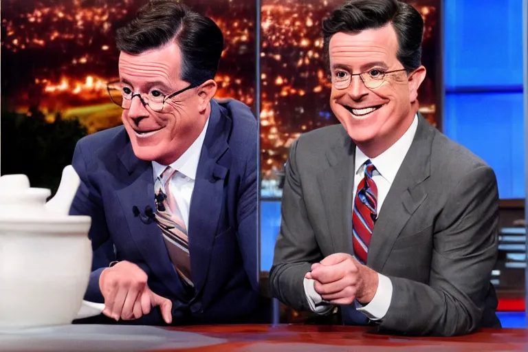 Prompt: stephen colbert doing a chef's kiss