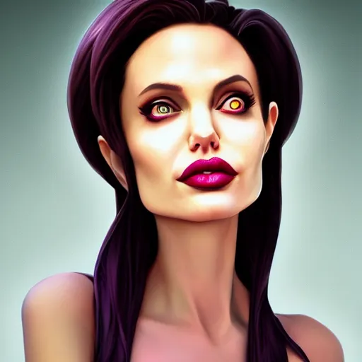 Image similar to Portrait of Angelina Jolie as a succubus, purple skin, mattepainting concept Blizzard pixar maya engine on stylized background splash comics global illumination lighting artstation lois van baarle, ilya kuvshinov, rossdraws