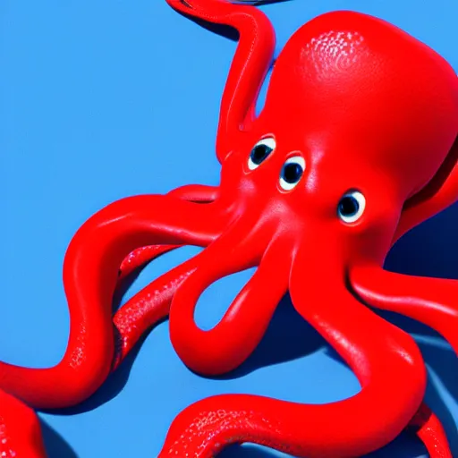 Image similar to portrait of red octopus, sly, cunning, blue background, pixar style animation 3d extremely gloomy lighting, atmospheric, cinematic, detailed illustration unreal Engine, 8K