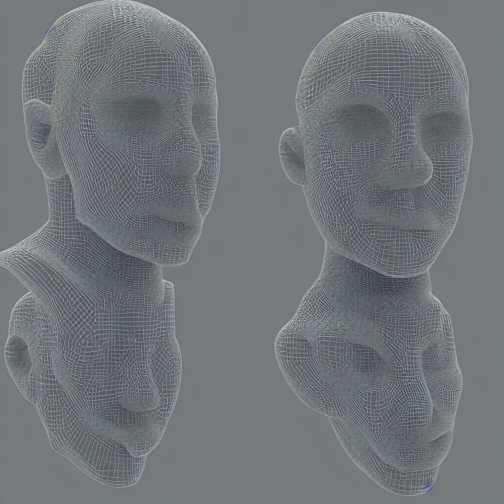 Image similar to 3 d render of a wireframe of a human head, sculpture, chrometype, liquid metal, neotribal, raytraced, volumetric lightning, 8 k, by zhelong xu