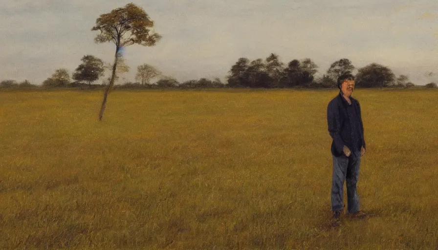 Image similar to a man standing, large open field