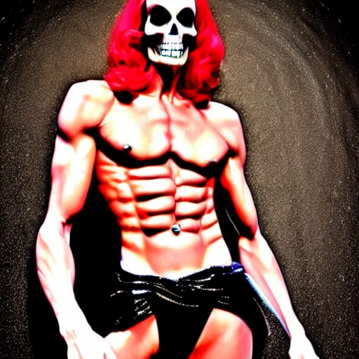 Image similar to glamour fashion modeling photo of skeletor